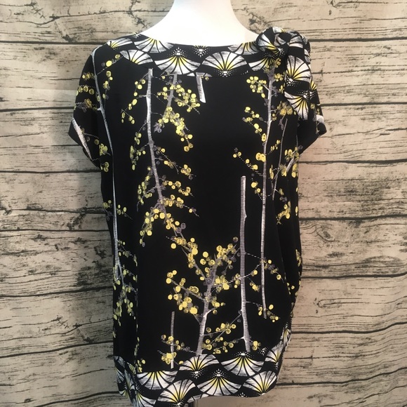 Chico's Tops - Chico’s Black Label Yellow Floral Shoulder tie Top